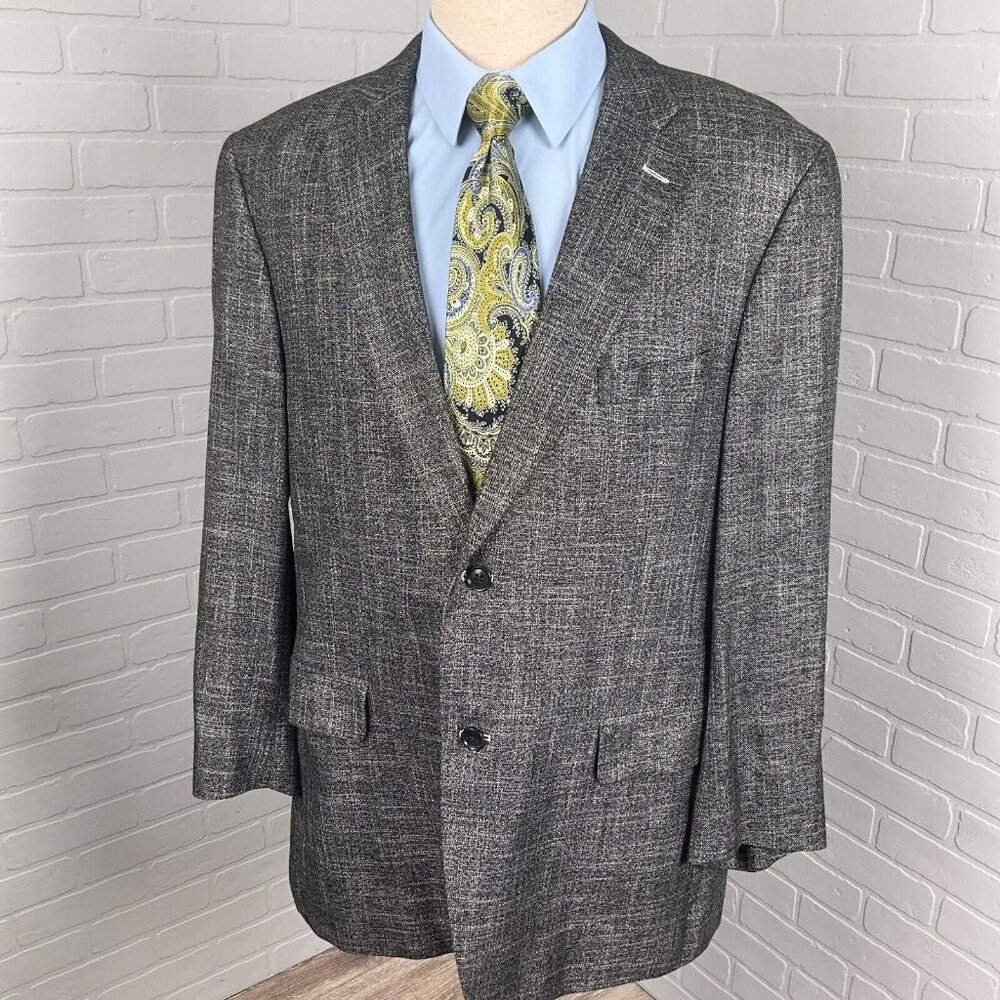 Prestige S Cohen Blazer‎ Men 44R Black White Plaid Austin Woven Bamboo Viscose